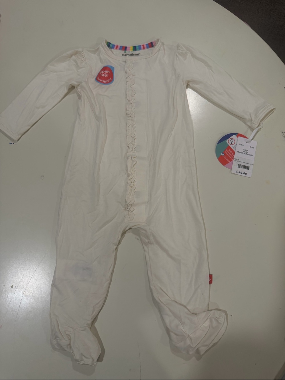 MagneticMe off white/cream ruffle footie, NWT